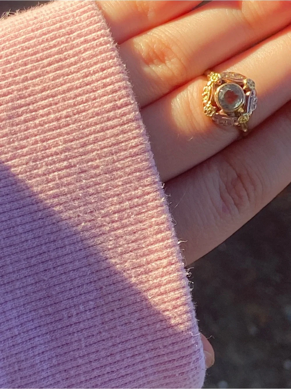 Antique Yellow Gold & Rose Gold Aquamarine Cocktail Ring